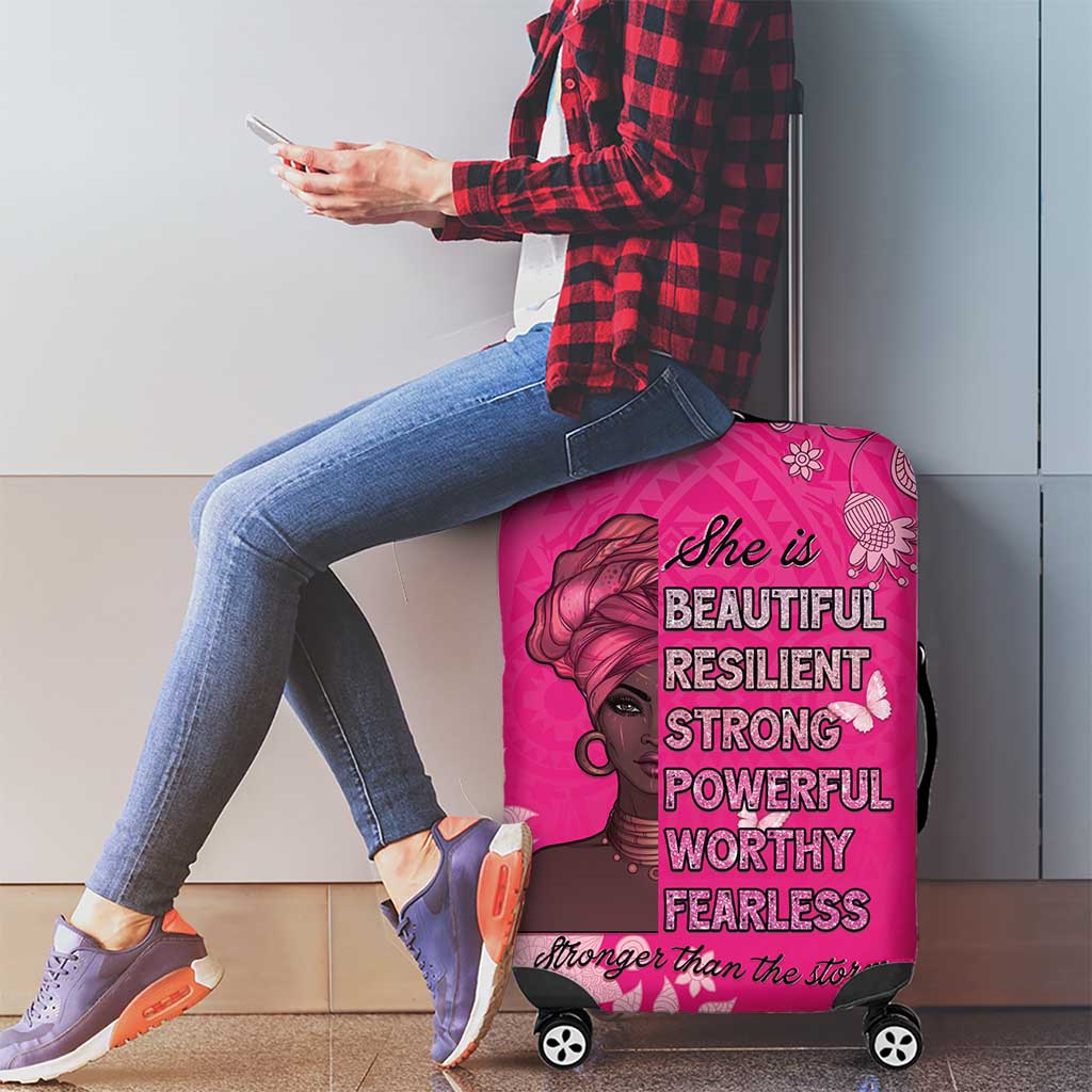 African Women Luggage Cover Black Beautiful Brave and Bressed - Pink Color LT15
