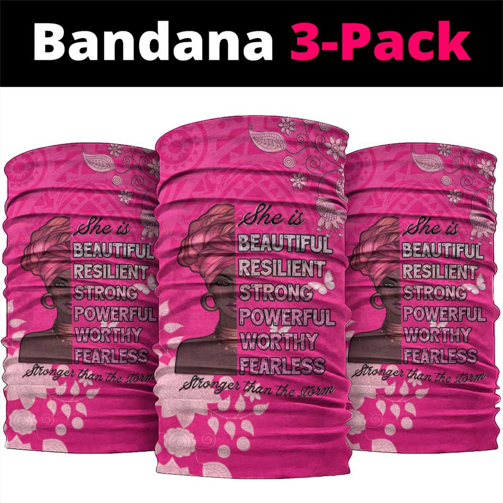 African Women Neck Gaiter Black Beautiful Brave and Bressed - Pink Color LT15