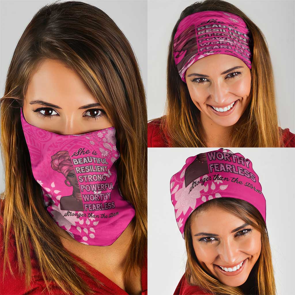 African Women Neck Gaiter Black Beautiful Brave and Bressed - Pink Color LT15