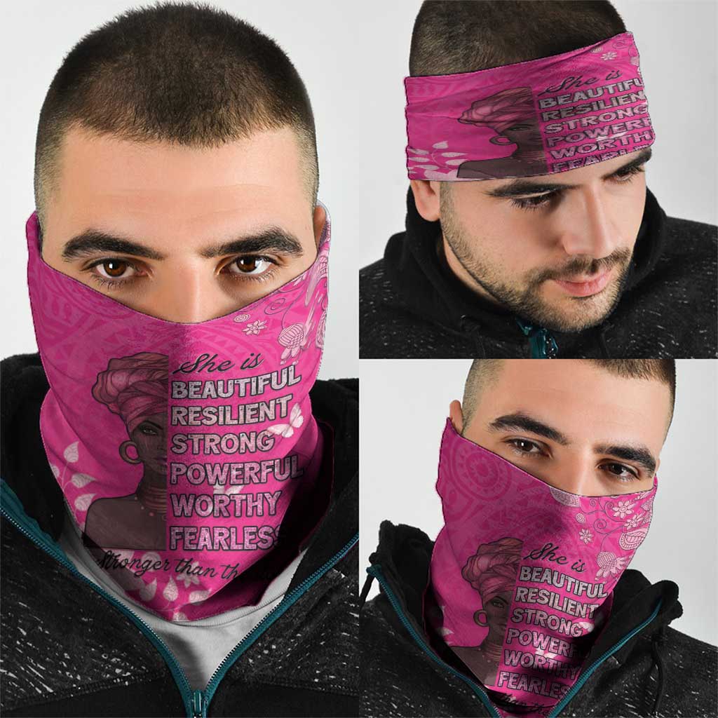 African Women Neck Gaiter Black Beautiful Brave and Bressed - Pink Color LT15