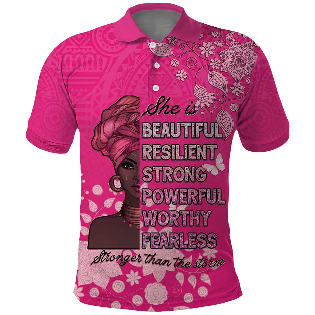 African Women Polo Shirt Black Beautiful Brave and Bressed - Pink Color LT15