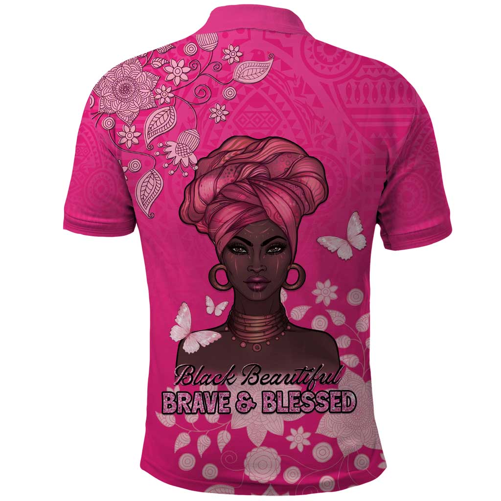 African Women Polo Shirt Black Beautiful Brave and Bressed - Pink Color LT15
