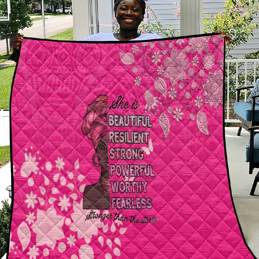 African Women Black Beautiful Brave and Bressed - Pink Color Quilt LT15