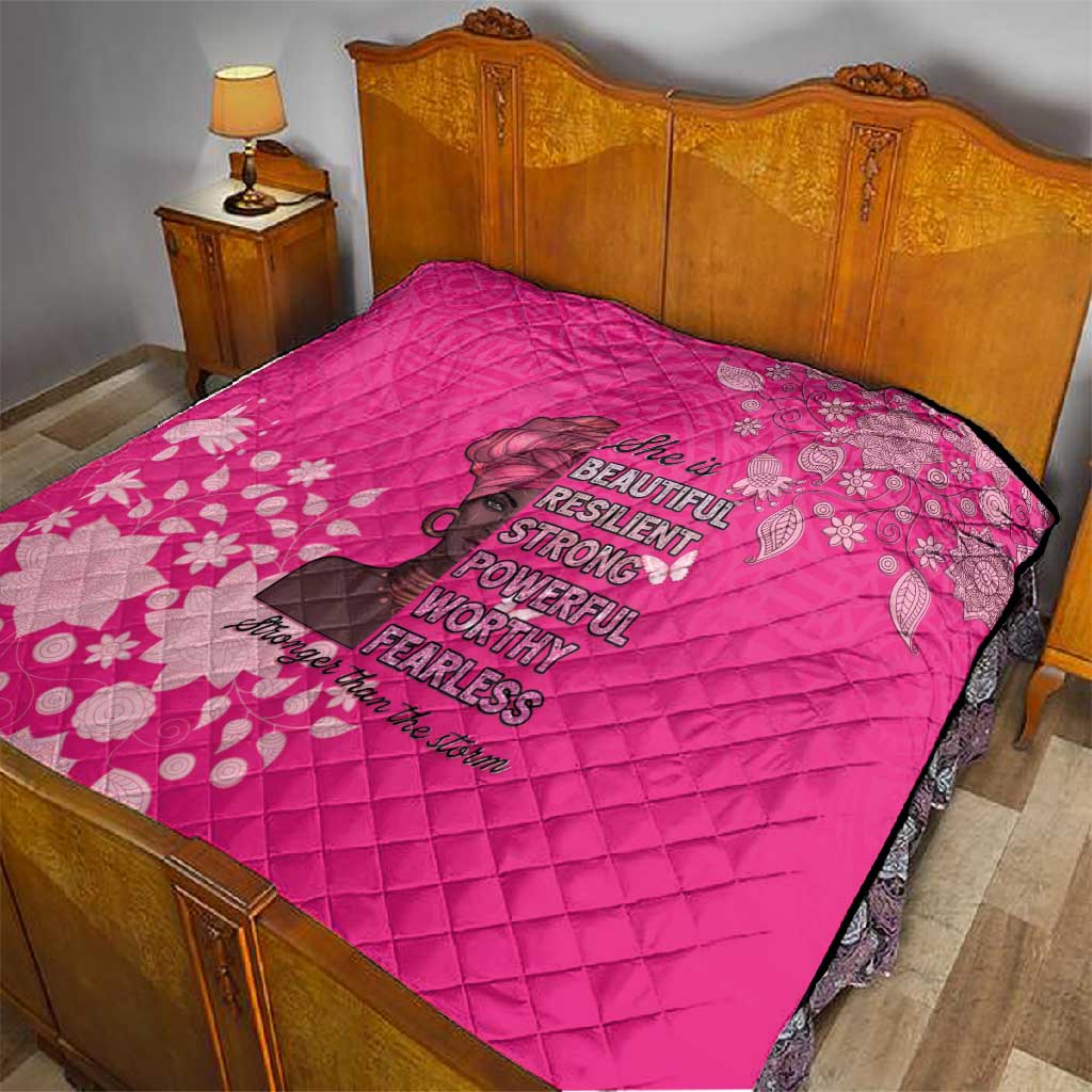African Women Black Beautiful Brave and Bressed - Pink Color Quilt LT15