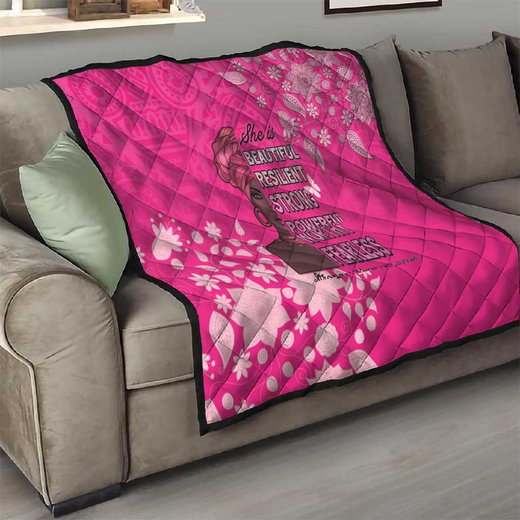 African Women Black Beautiful Brave and Bressed - Pink Color Quilt LT15
