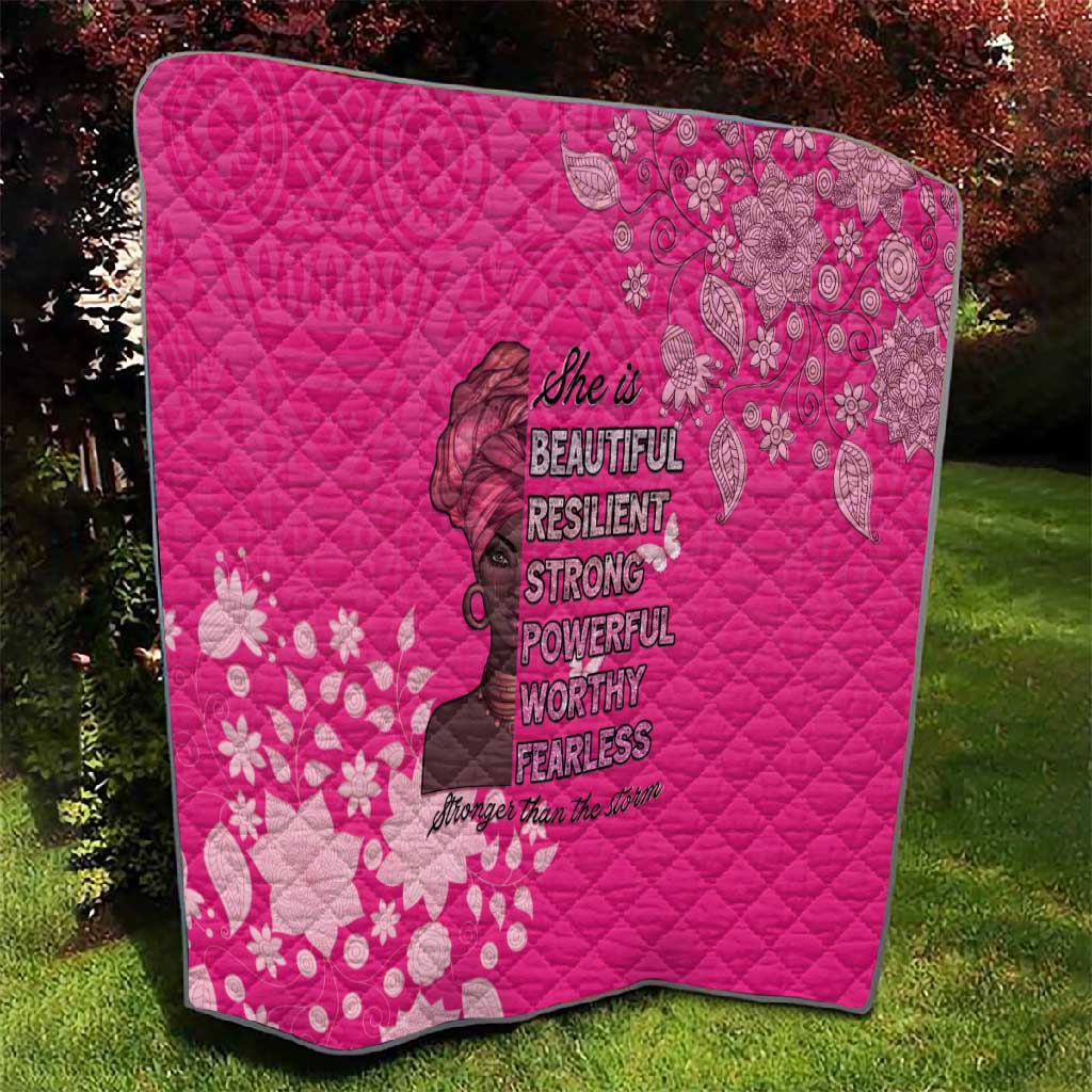 African Women Black Beautiful Brave and Bressed - Pink Color Quilt LT15