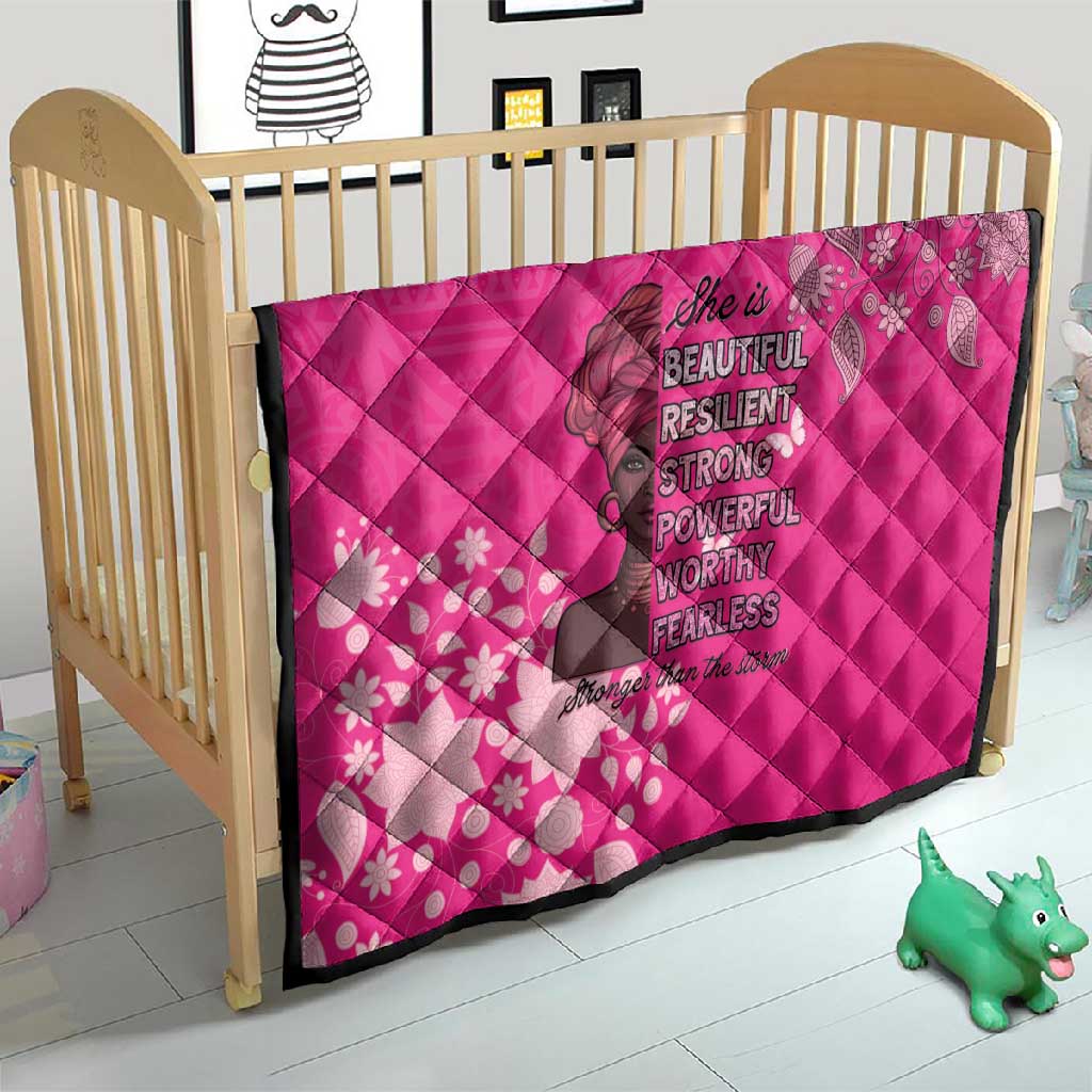 African Women Black Beautiful Brave and Bressed - Pink Color Quilt LT15