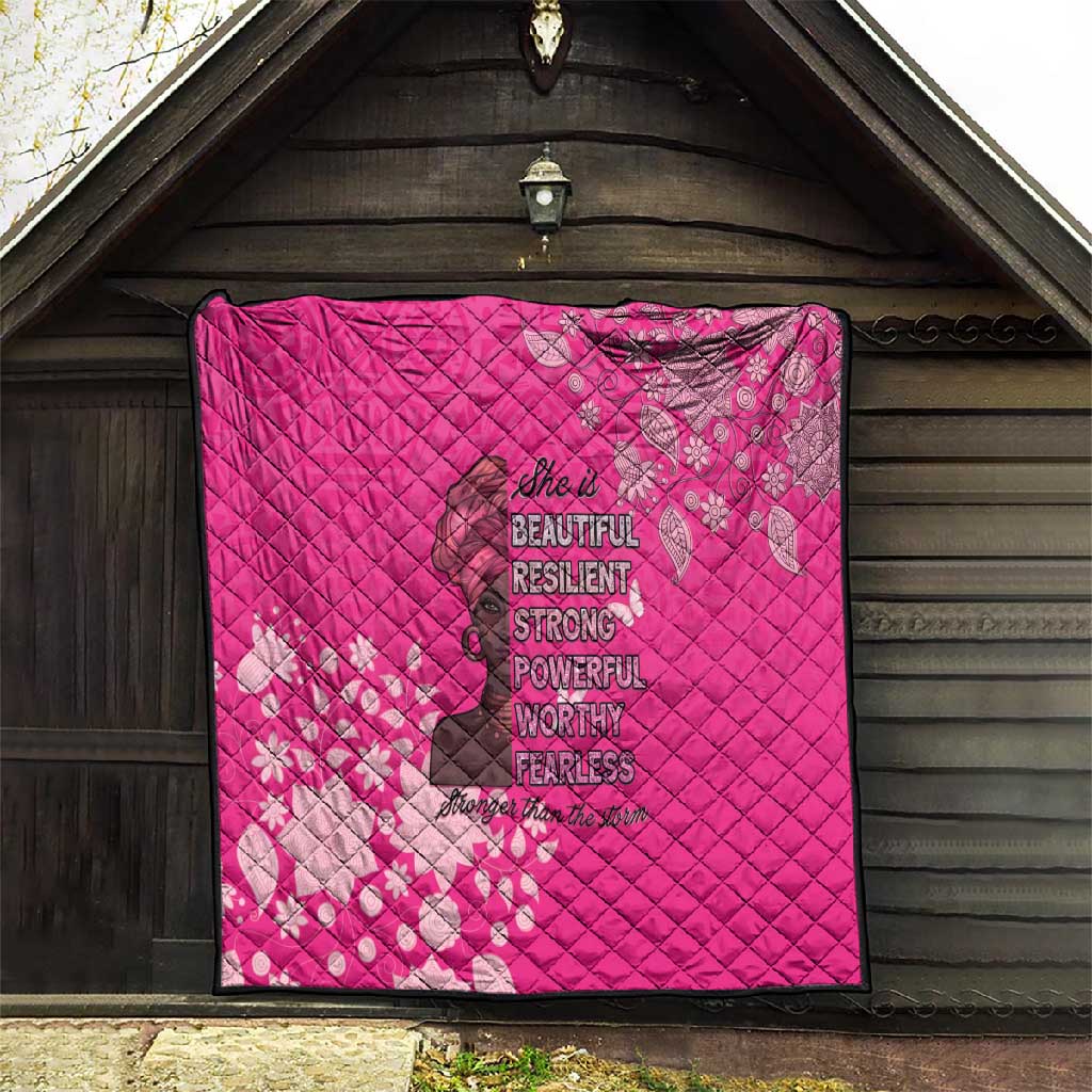 African Women Black Beautiful Brave and Bressed - Pink Color Quilt LT15