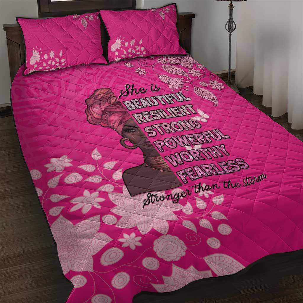 African Women Black Beautiful Brave and Bressed - Pink Color Quilt Bed Set LT15