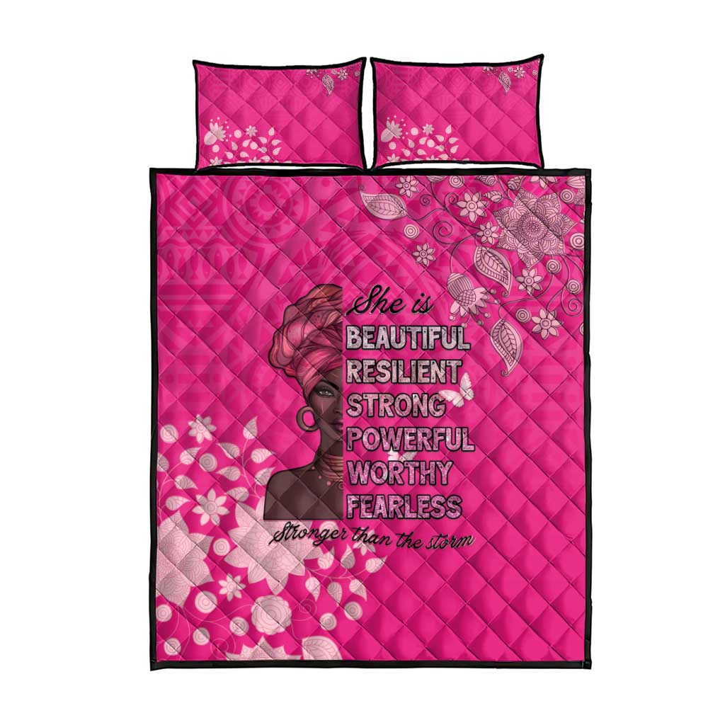 African Women Black Beautiful Brave and Bressed - Pink Color Quilt Bed Set LT15