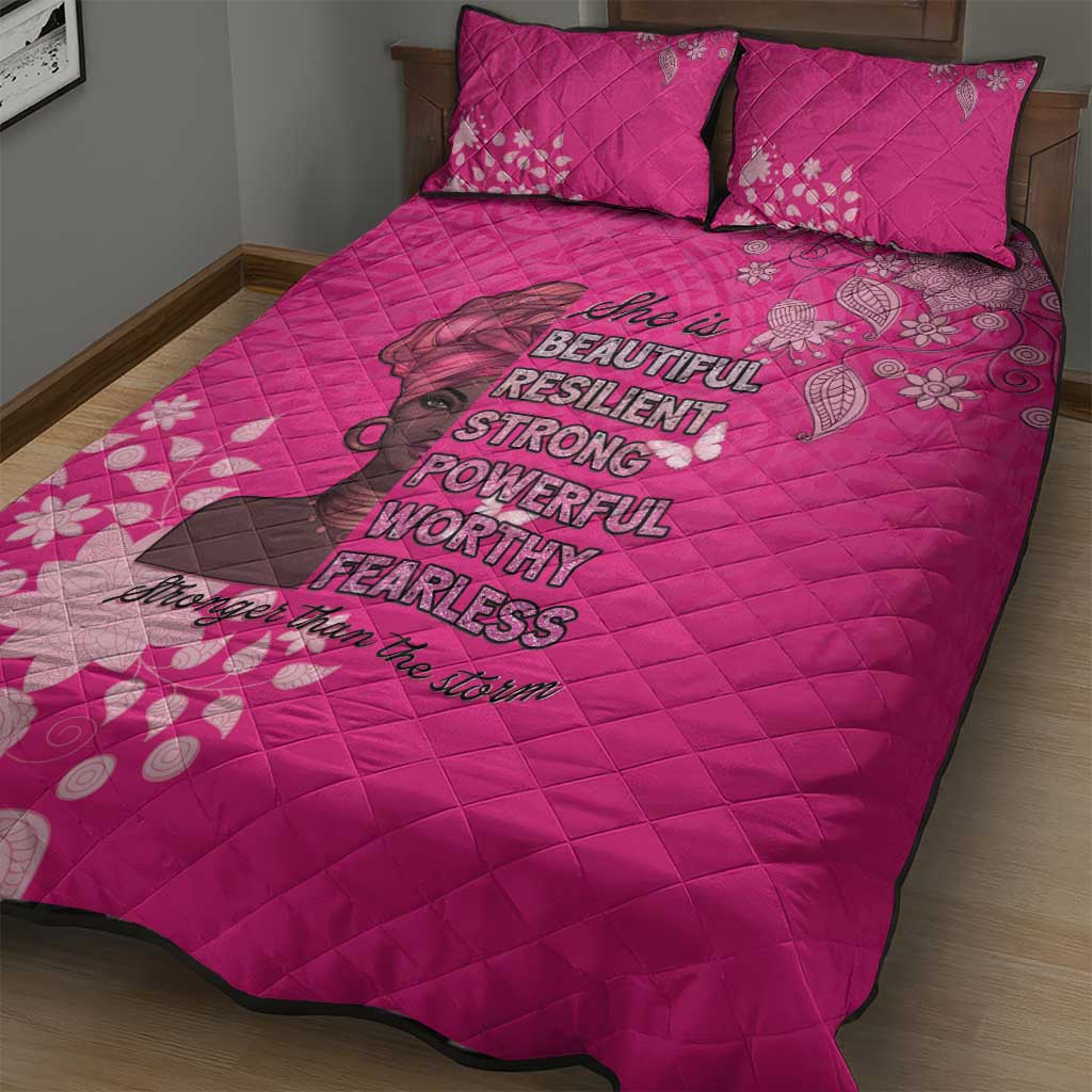 African Women Black Beautiful Brave and Bressed - Pink Color Quilt Bed Set LT15