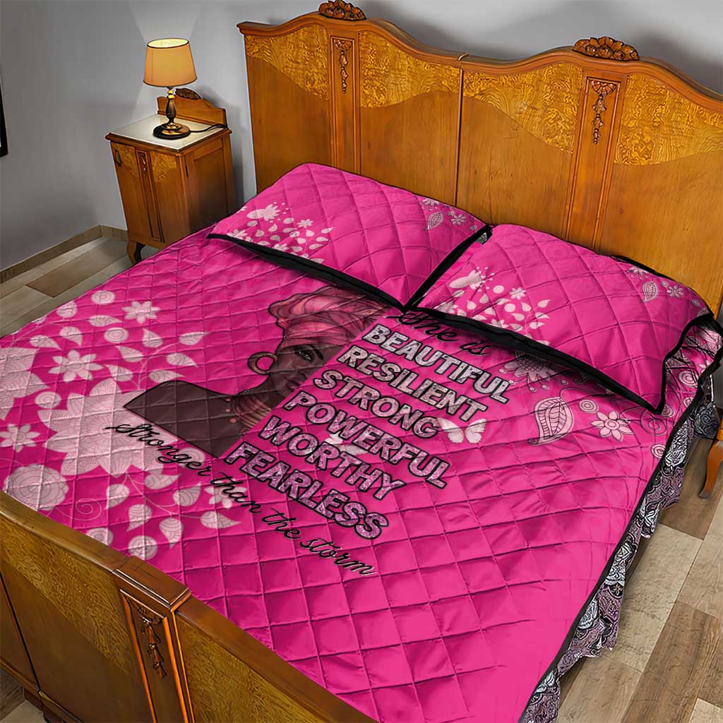 African Women Black Beautiful Brave and Bressed - Pink Color Quilt Bed Set LT15