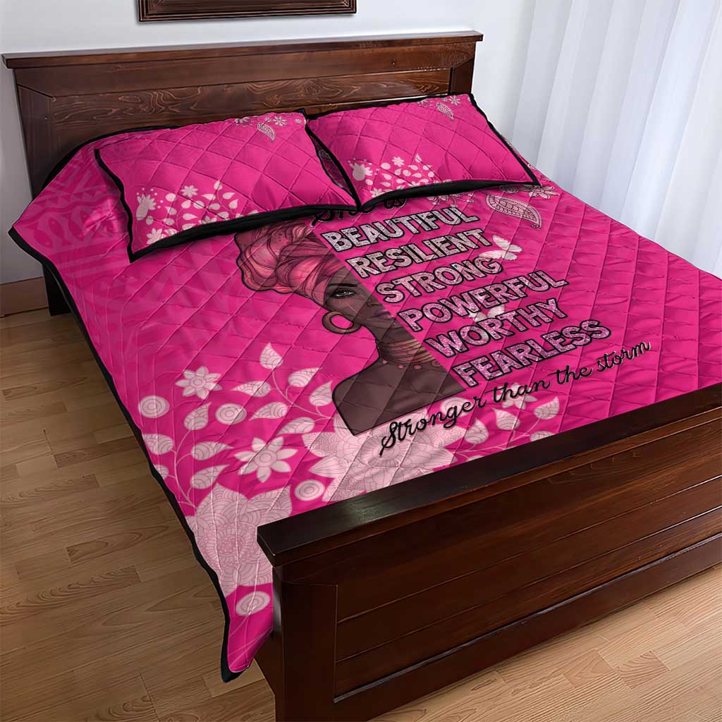 African Women Black Beautiful Brave and Bressed - Pink Color Quilt Bed Set LT15
