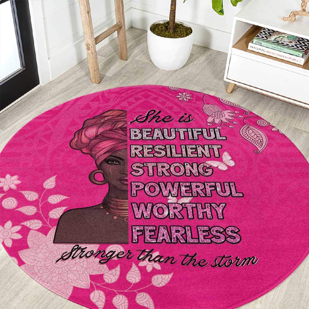 African Women Black Beautiful Brave and Bressed - Pink Color Round Carpet LT15