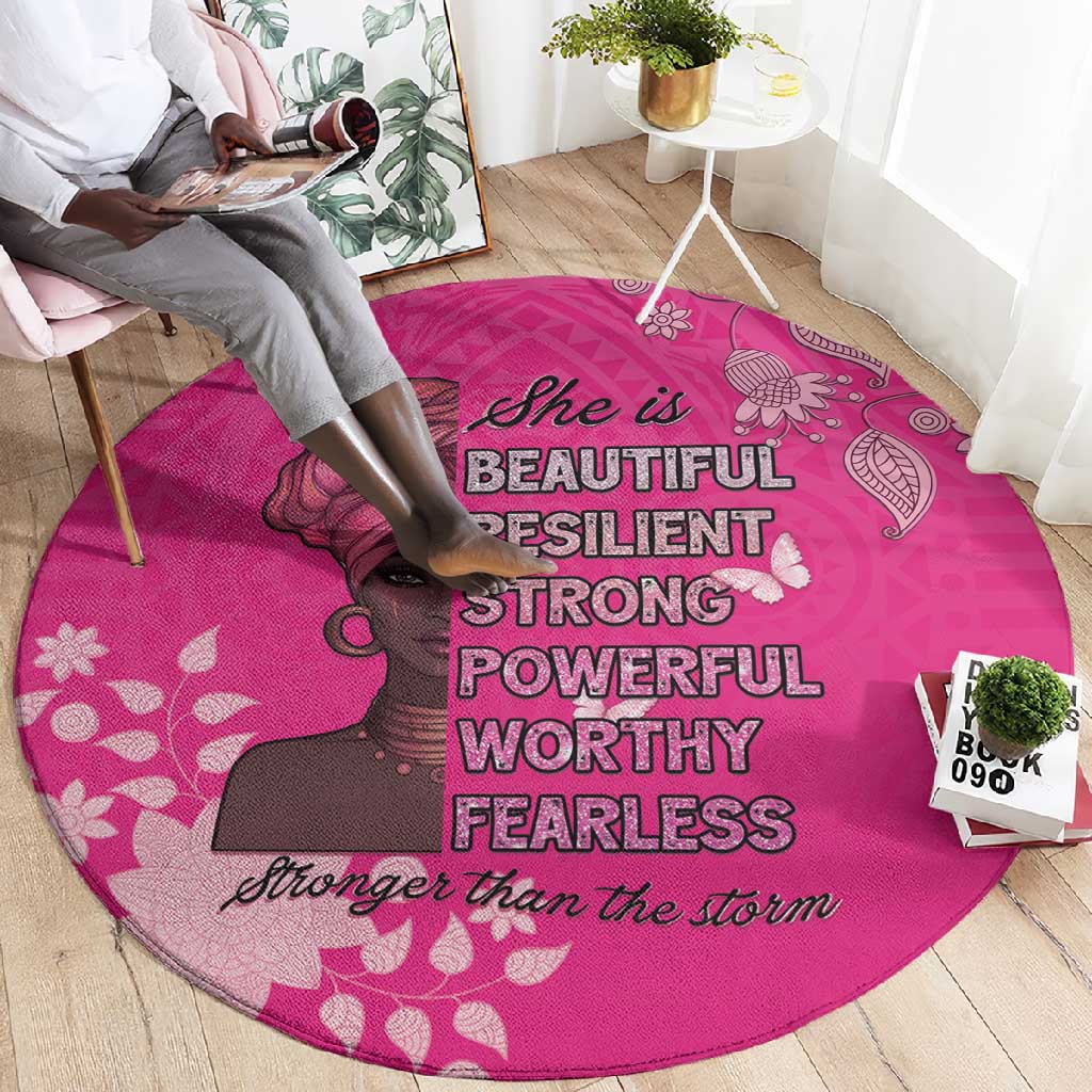 African Women Black Beautiful Brave and Bressed - Pink Color Round Carpet LT15