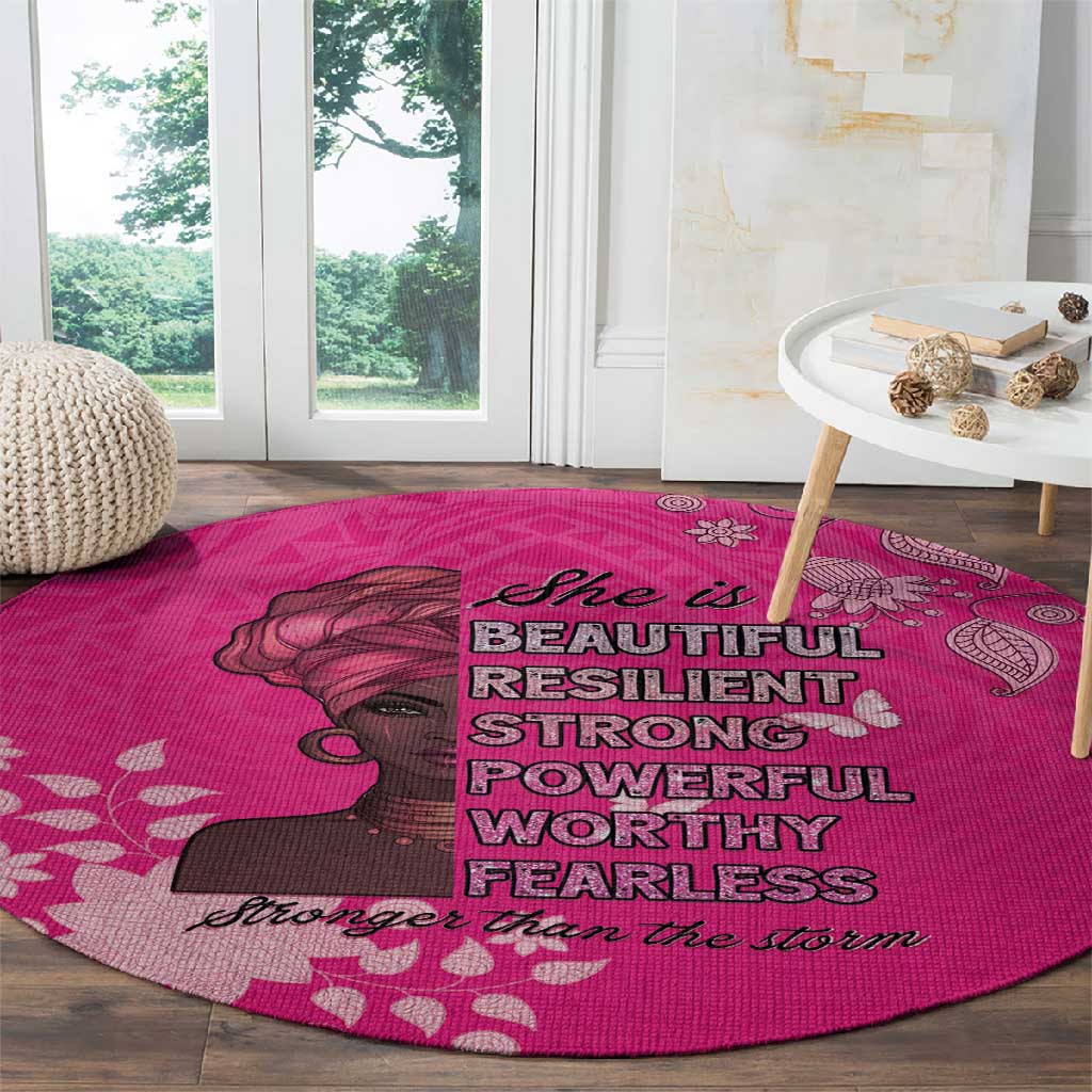African Women Black Beautiful Brave and Bressed - Pink Color Round Carpet LT15
