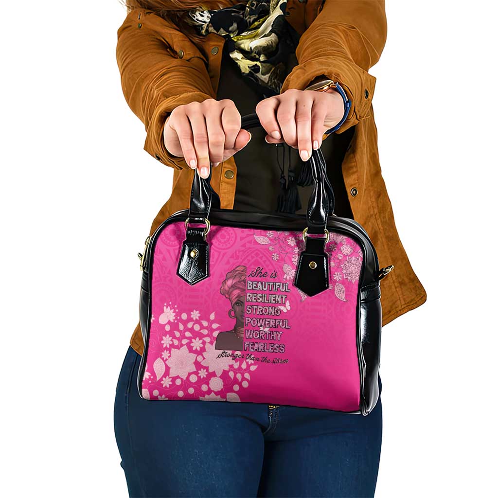African Women Shoulder Handbag Black Beautiful Brave and Bressed - Pink Color LT15