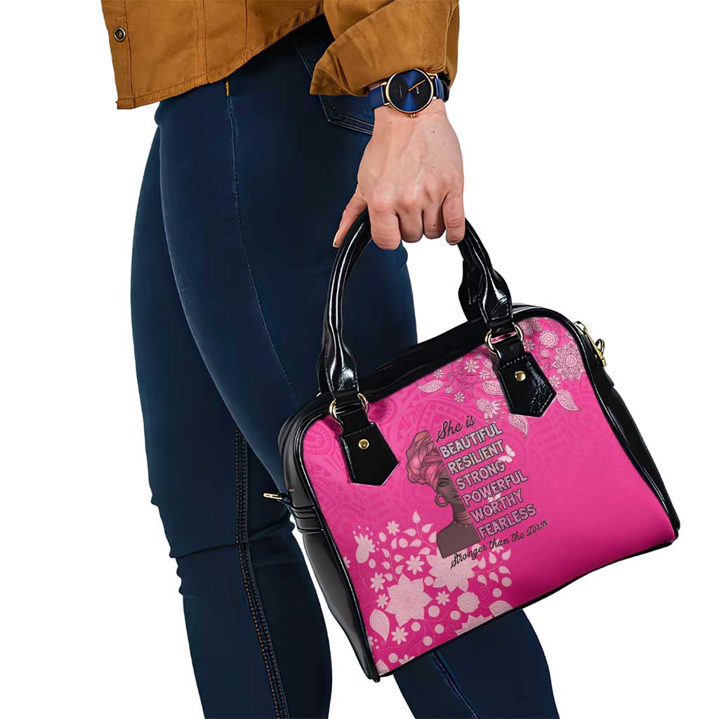 African Women Shoulder Handbag Black Beautiful Brave and Bressed - Pink Color LT15