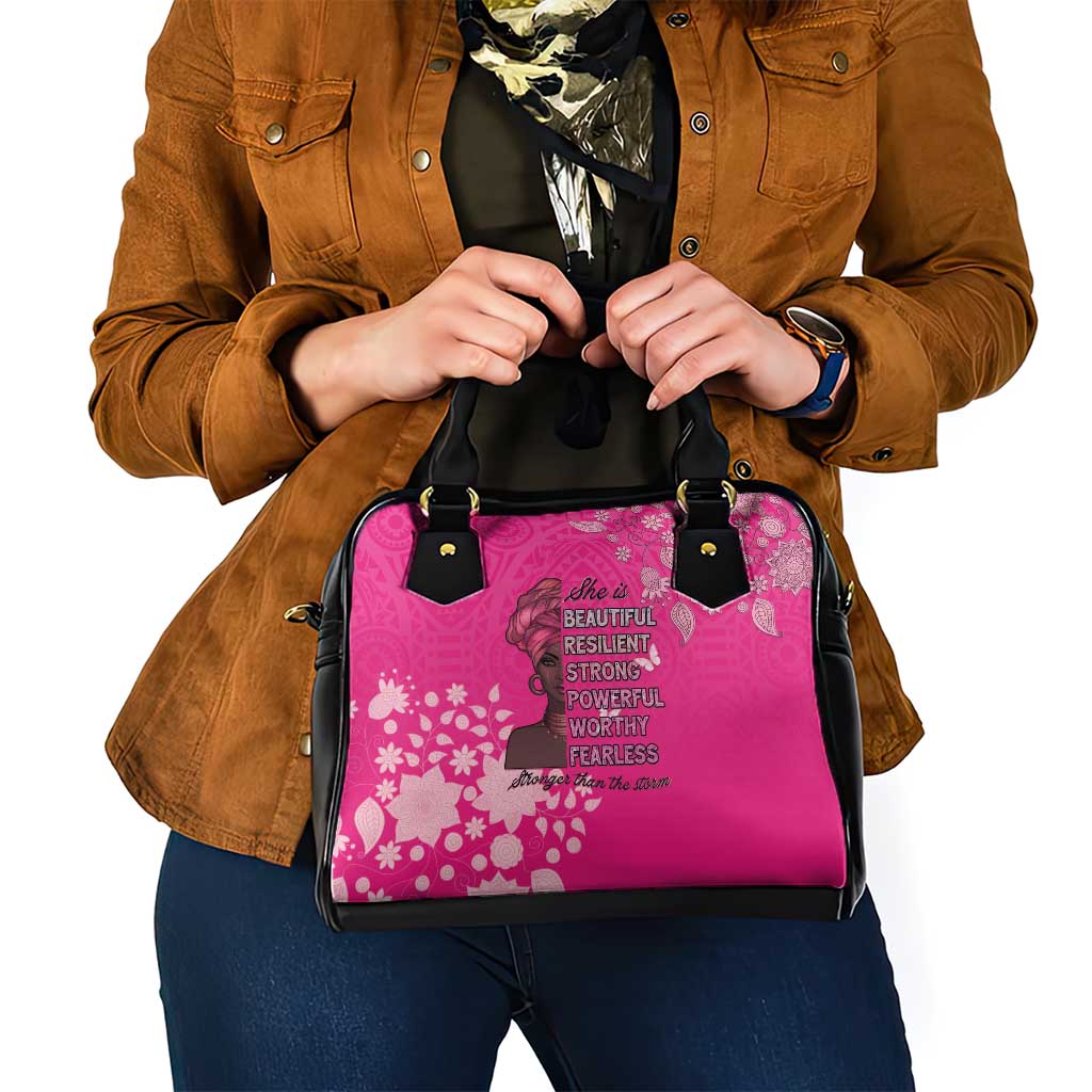 African Women Shoulder Handbag Black Beautiful Brave and Bressed - Pink Color LT15