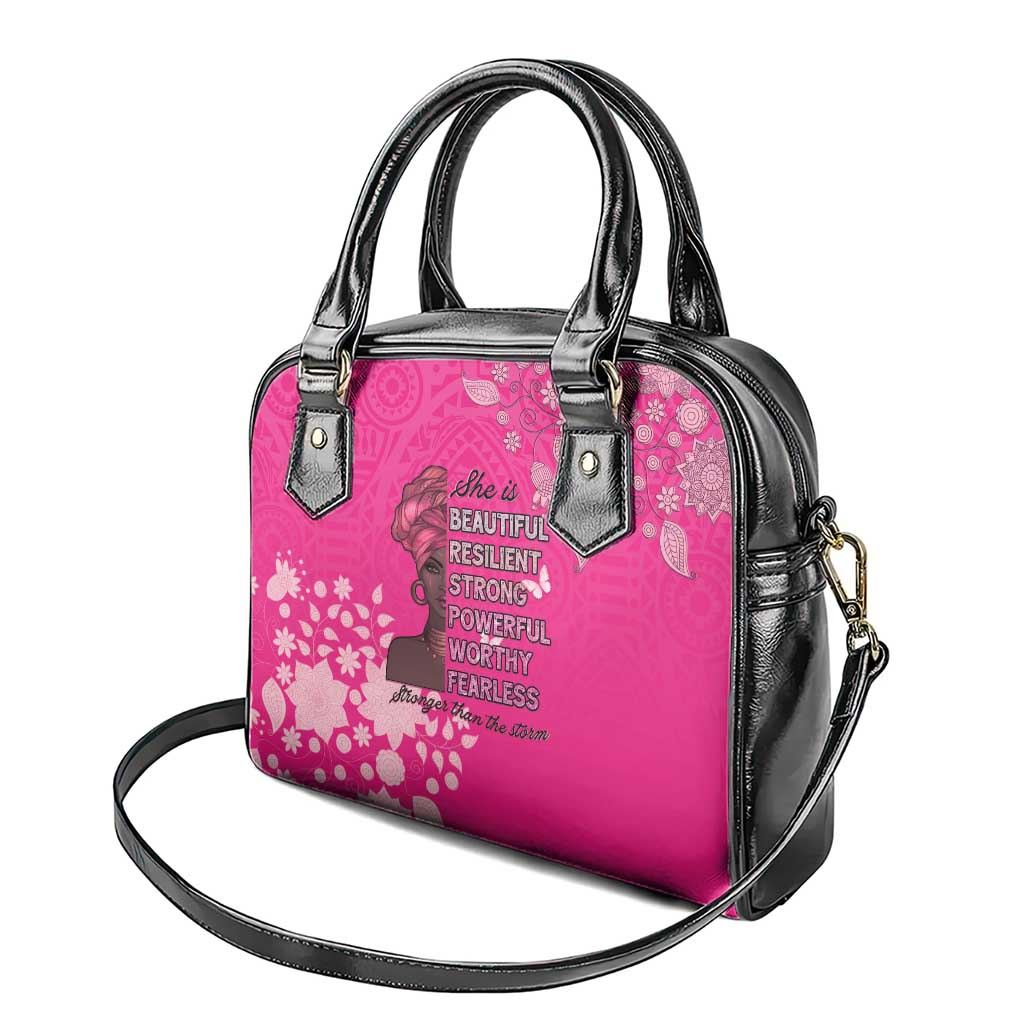 African Women Shoulder Handbag Black Beautiful Brave and Bressed - Pink Color LT15