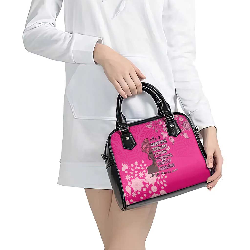 African Women Shoulder Handbag Black Beautiful Brave and Bressed - Pink Color LT15