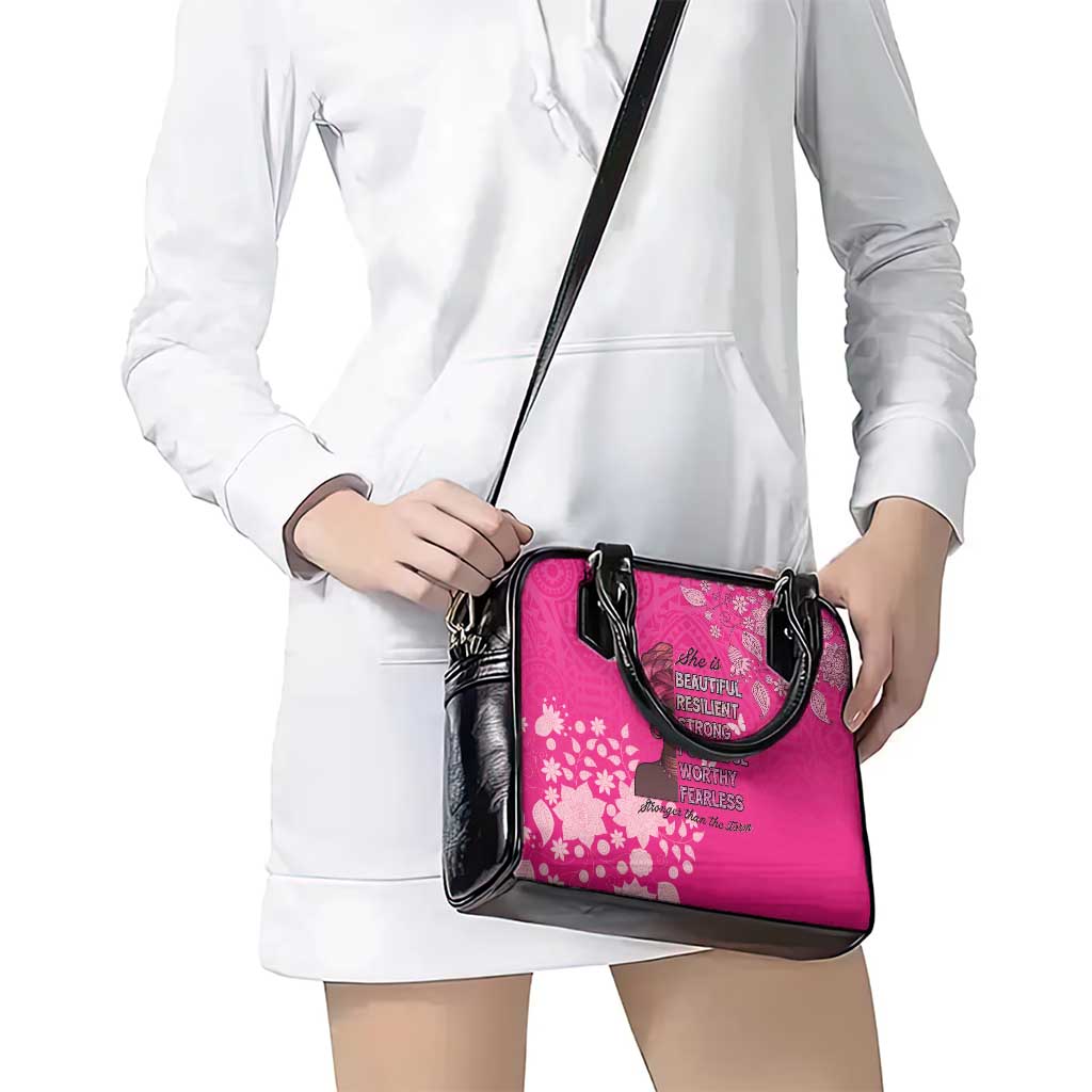 African Women Shoulder Handbag Black Beautiful Brave and Bressed - Pink Color LT15