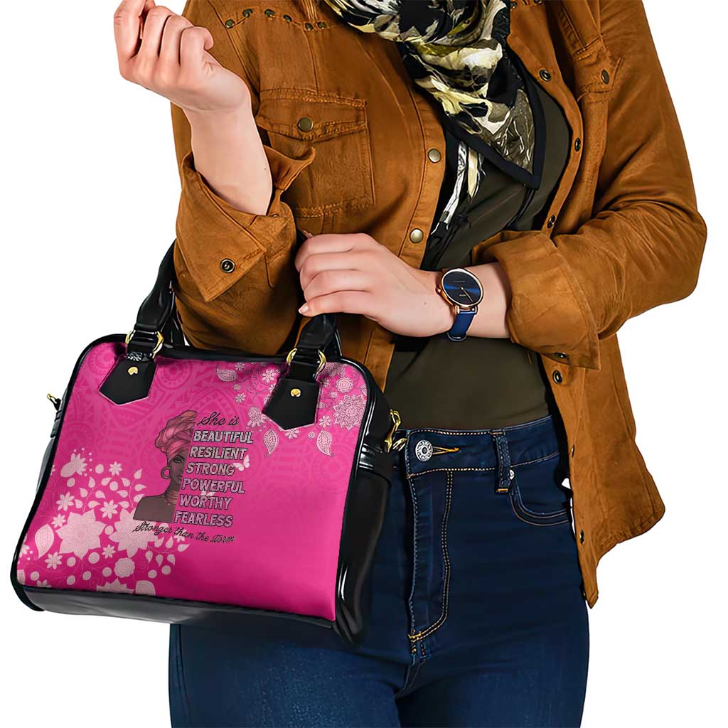 African Women Shoulder Handbag Black Beautiful Brave and Bressed - Pink Color LT15
