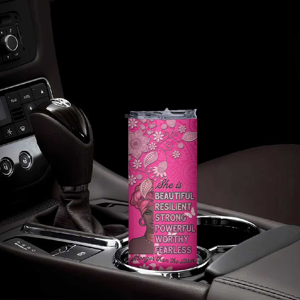 African Women Black Beautiful Brave and Bressed - Pink Color Skinny Tumbler LT15