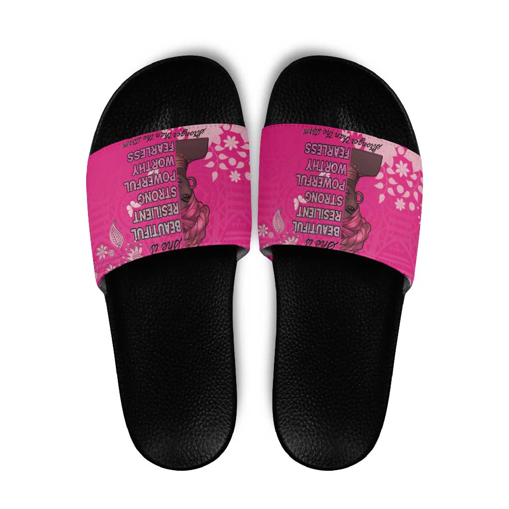African Women Slide Sandals Black Beautiful Brave and Bressed - Pink Color LT15