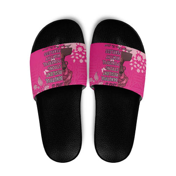 African Women Slide Sandals Black Beautiful Brave and Bressed - Pink Color LT15