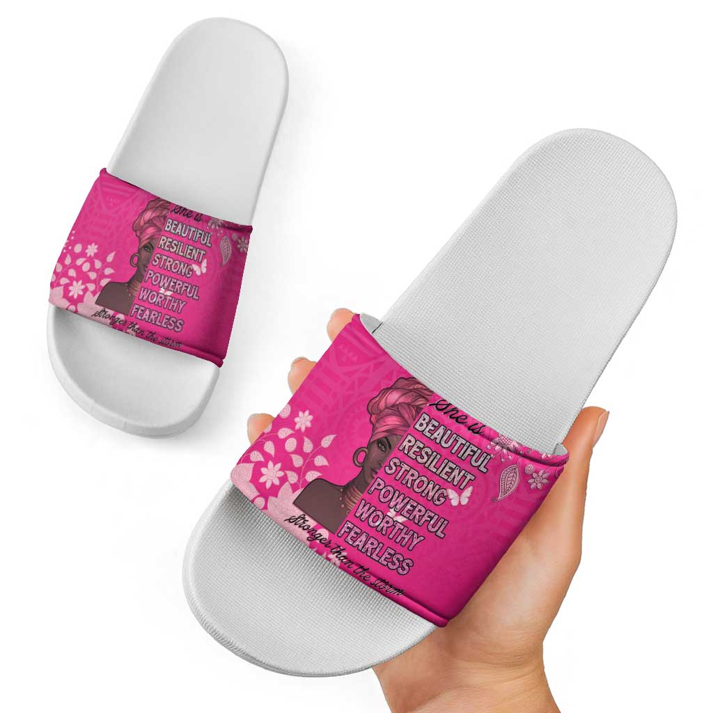 African Women Slide Sandals Black Beautiful Brave and Bressed - Pink Color LT15