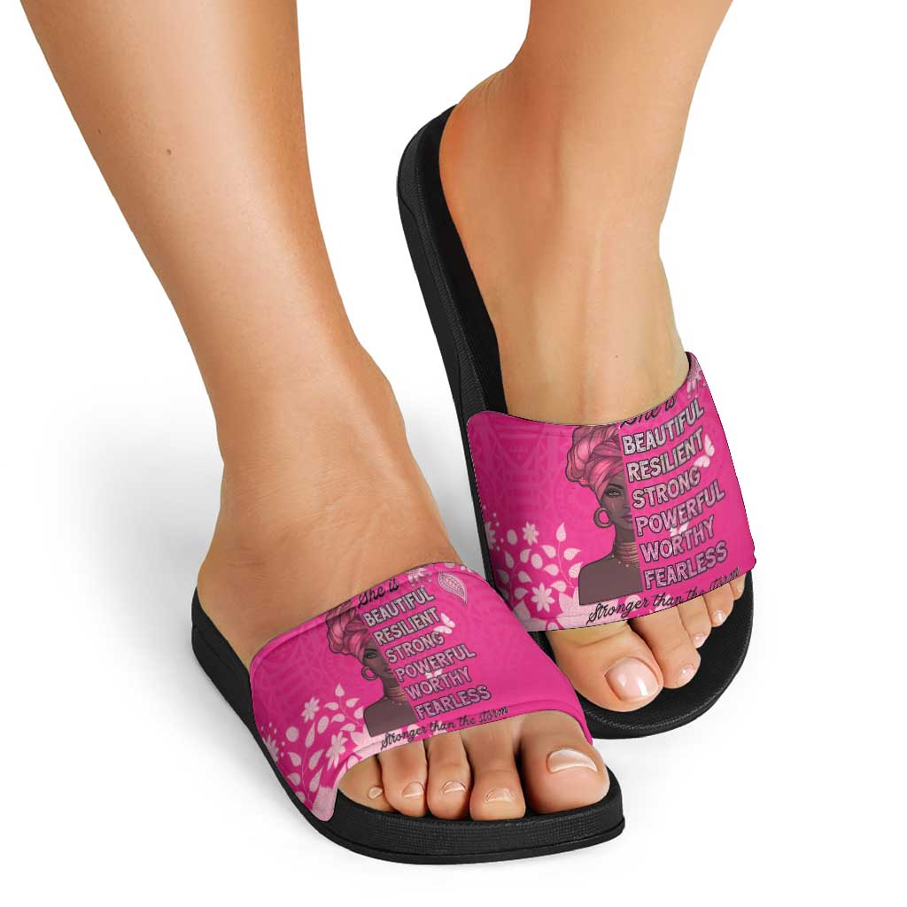 African Women Slide Sandals Black Beautiful Brave and Bressed - Pink Color LT15