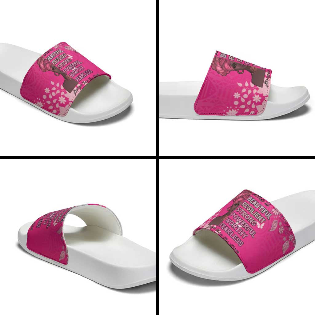 African Women Slide Sandals Black Beautiful Brave and Bressed - Pink Color LT15