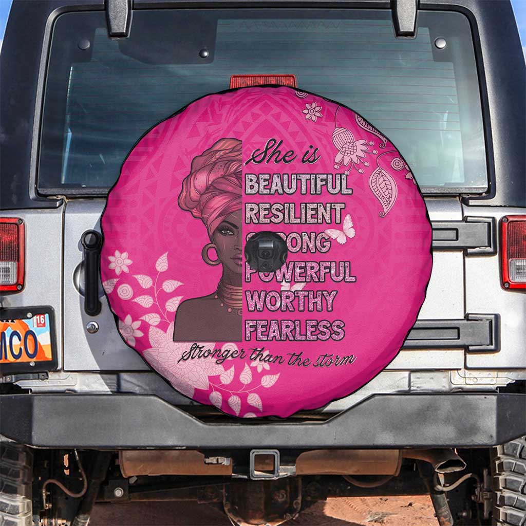 African Women Spare Tire Cover Black Beautiful Brave and Bressed - Pink Color LT15