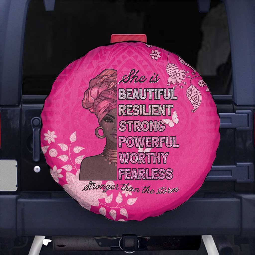 African Women Spare Tire Cover Black Beautiful Brave and Bressed - Pink Color LT15