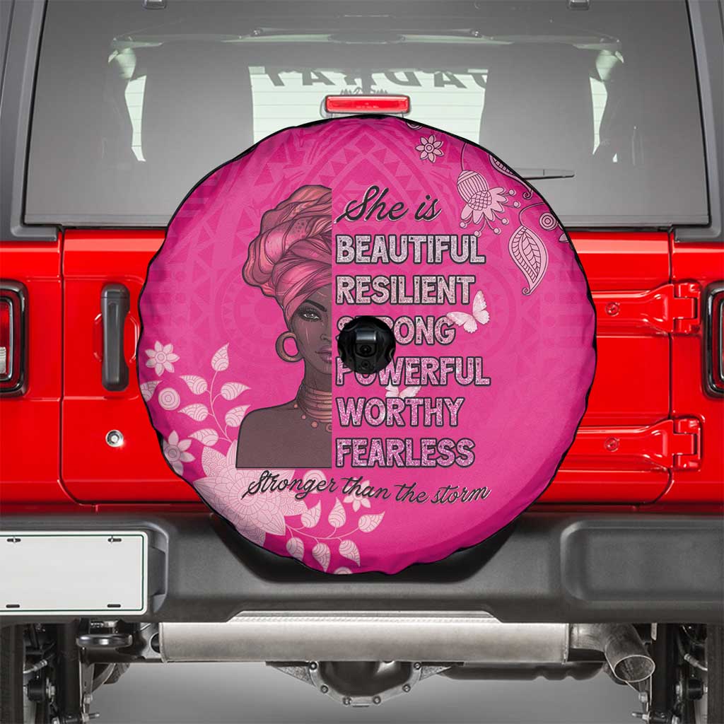 African Women Spare Tire Cover Black Beautiful Brave and Bressed - Pink Color LT15