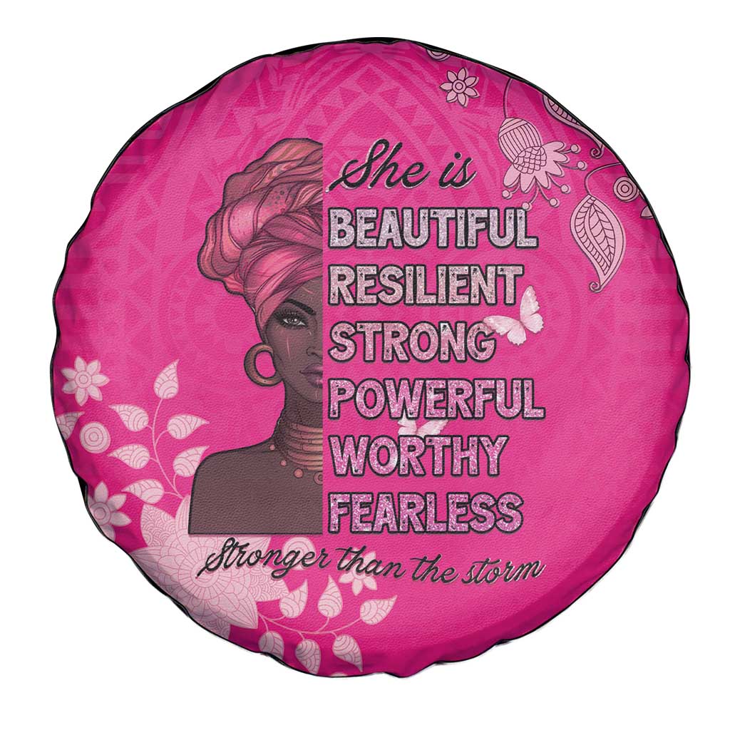 African Women Spare Tire Cover Black Beautiful Brave and Bressed - Pink Color LT15