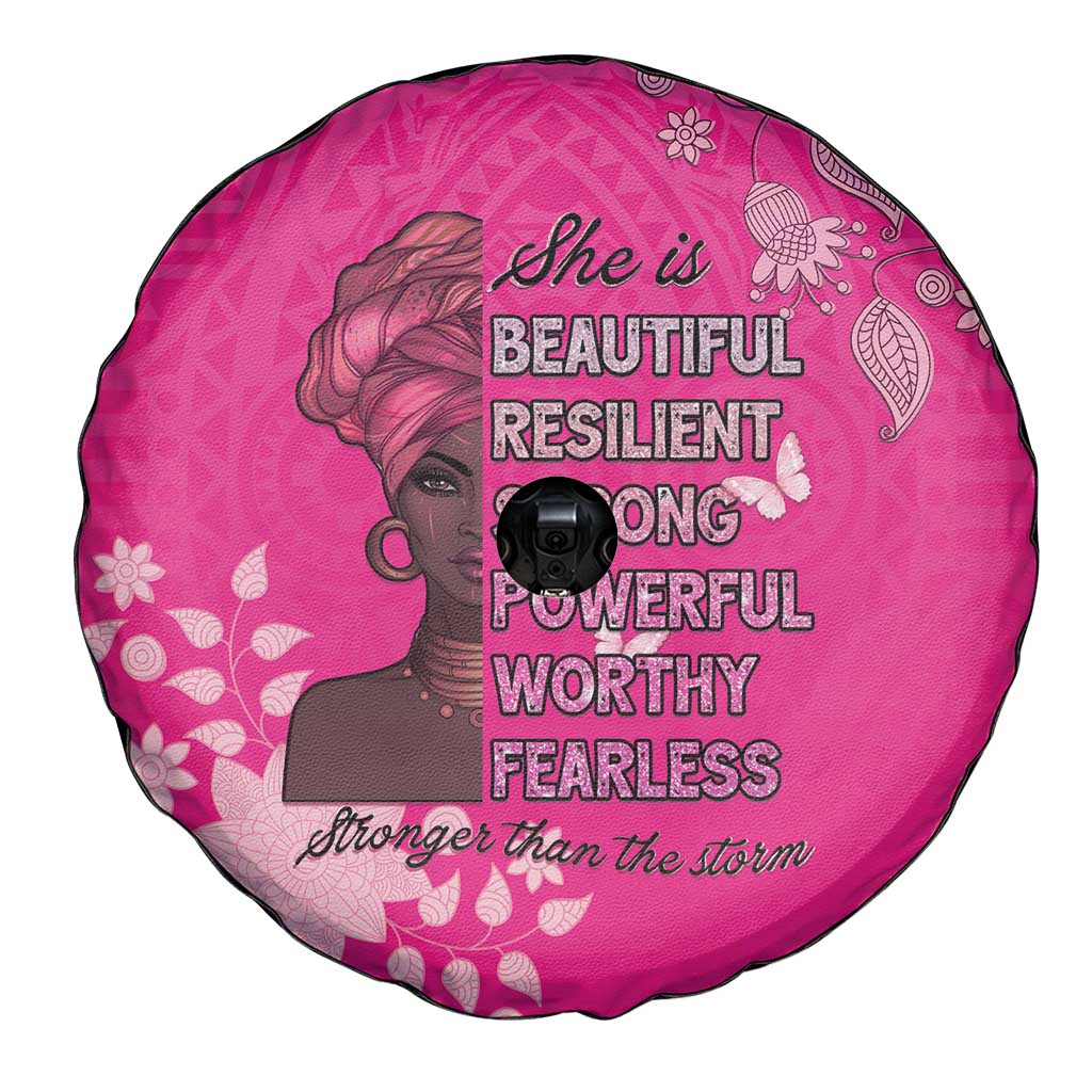 African Women Spare Tire Cover Black Beautiful Brave and Bressed - Pink Color LT15