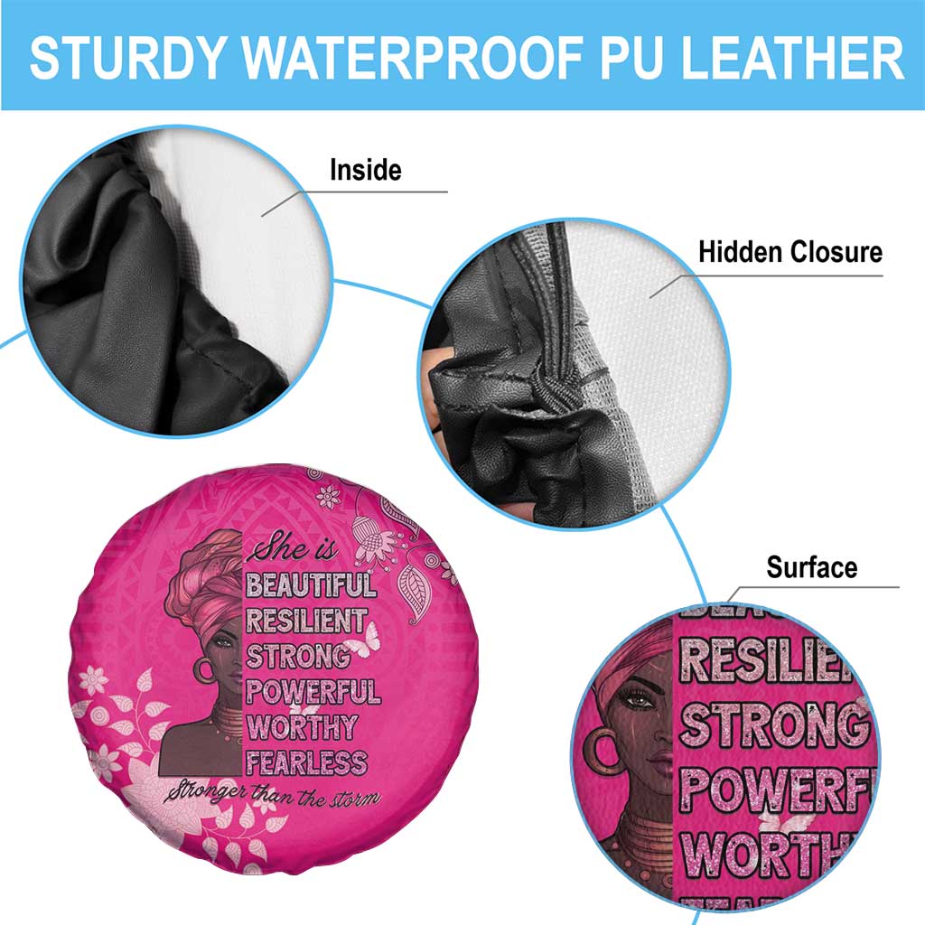 African Women Spare Tire Cover Black Beautiful Brave and Bressed - Pink Color LT15