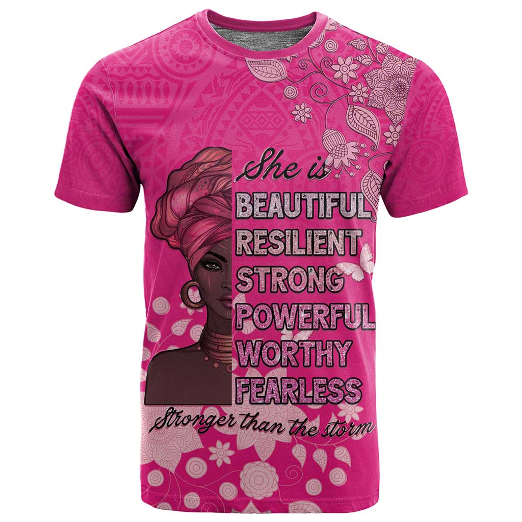 African Women Black Beautiful Brave and Bressed - Pink Color T shirt LT15