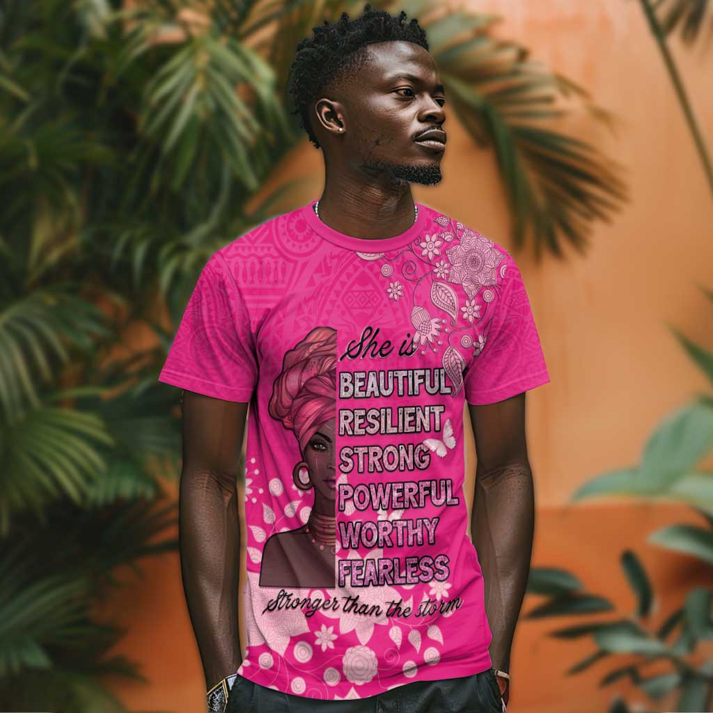 African Women Black Beautiful Brave and Bressed - Pink Color T shirt LT15