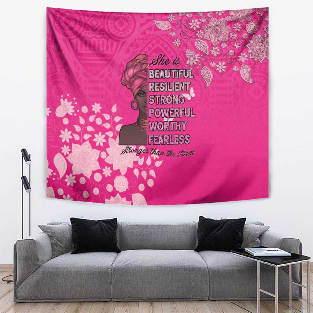 African Women Black Beautiful Brave and Bressed - Pink Color Tapestry LT15