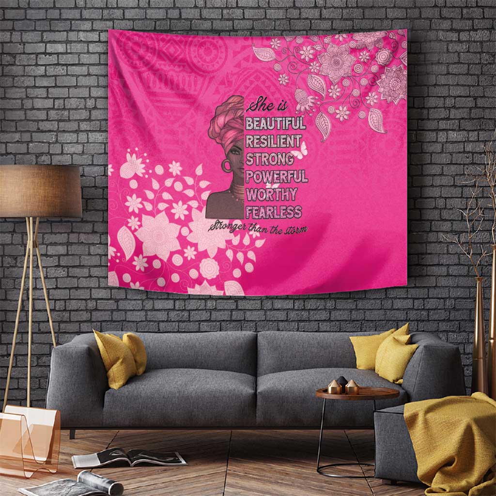 African Women Black Beautiful Brave and Bressed - Pink Color Tapestry LT15