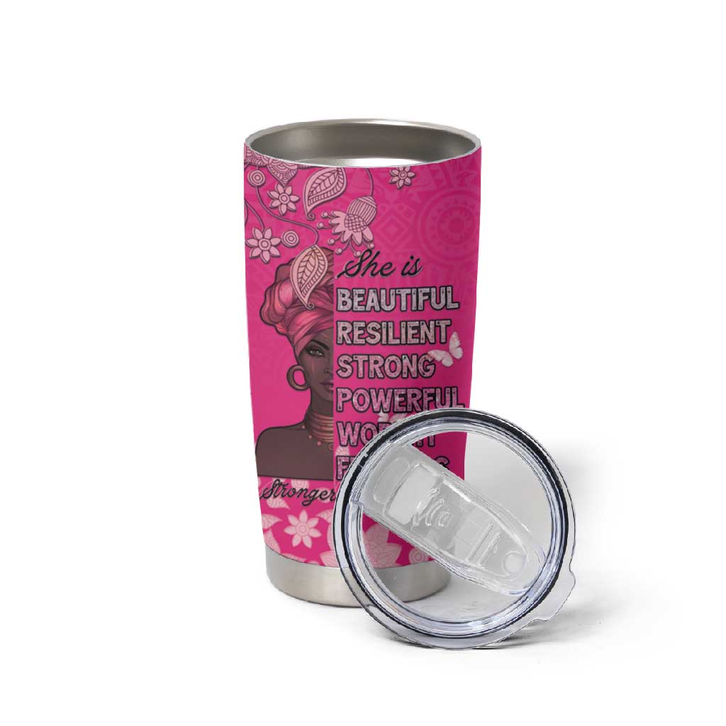 African Women Black Beautiful Brave and Bressed - Pink Color Tumbler Cup LT15