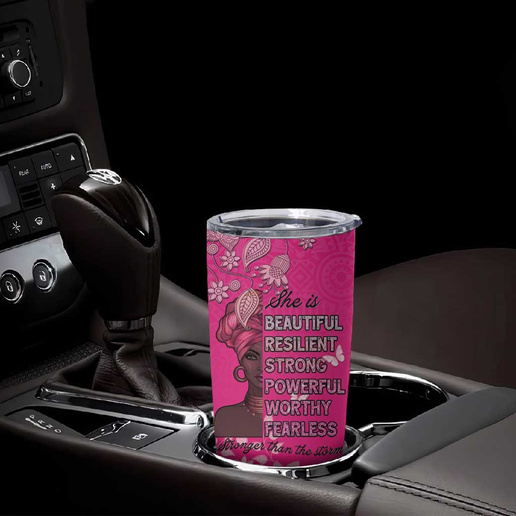African Women Black Beautiful Brave and Bressed - Pink Color Tumbler Cup LT15