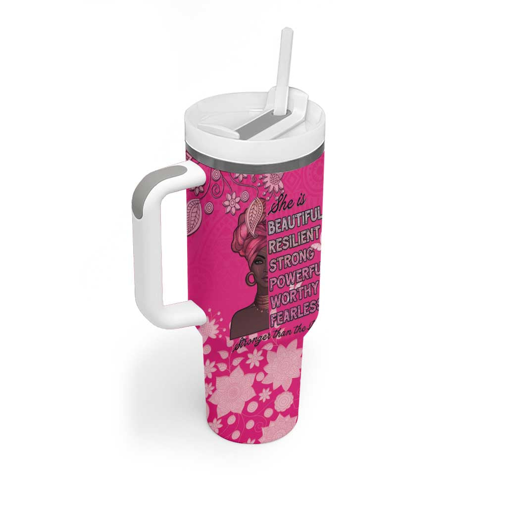 African Women Black Beautiful Brave and Bressed - Pink Color Tumbler With Handle LT15