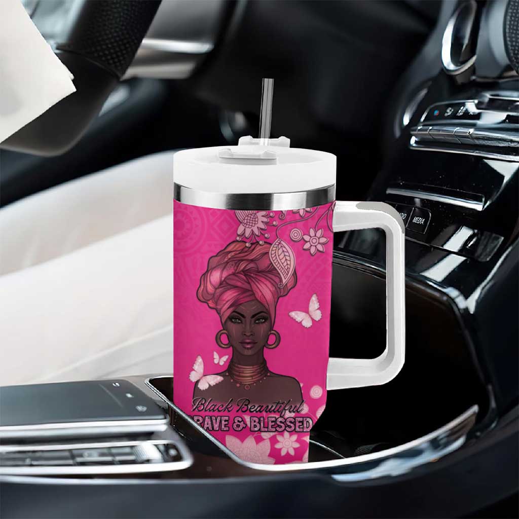African Women Black Beautiful Brave and Bressed - Pink Color Tumbler With Handle LT15