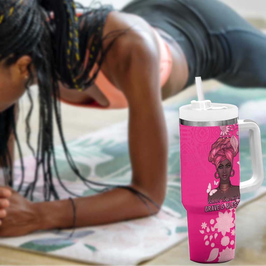 African Women Black Beautiful Brave and Bressed - Pink Color Tumbler With Handle LT15