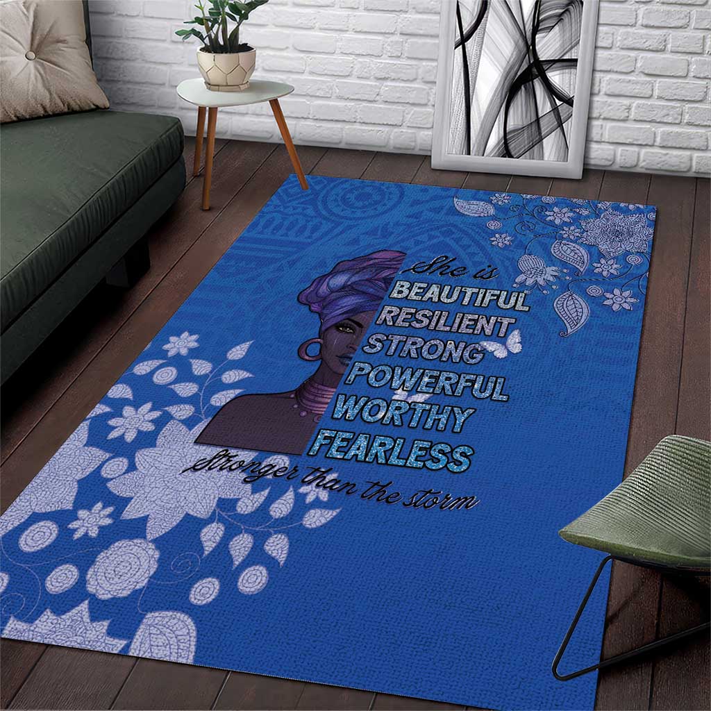 African Women Black Beautiful Brave and Bressed - Blue Color Area Rug LT15