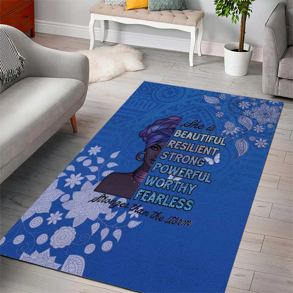 African Women Black Beautiful Brave and Bressed - Blue Color Area Rug LT15